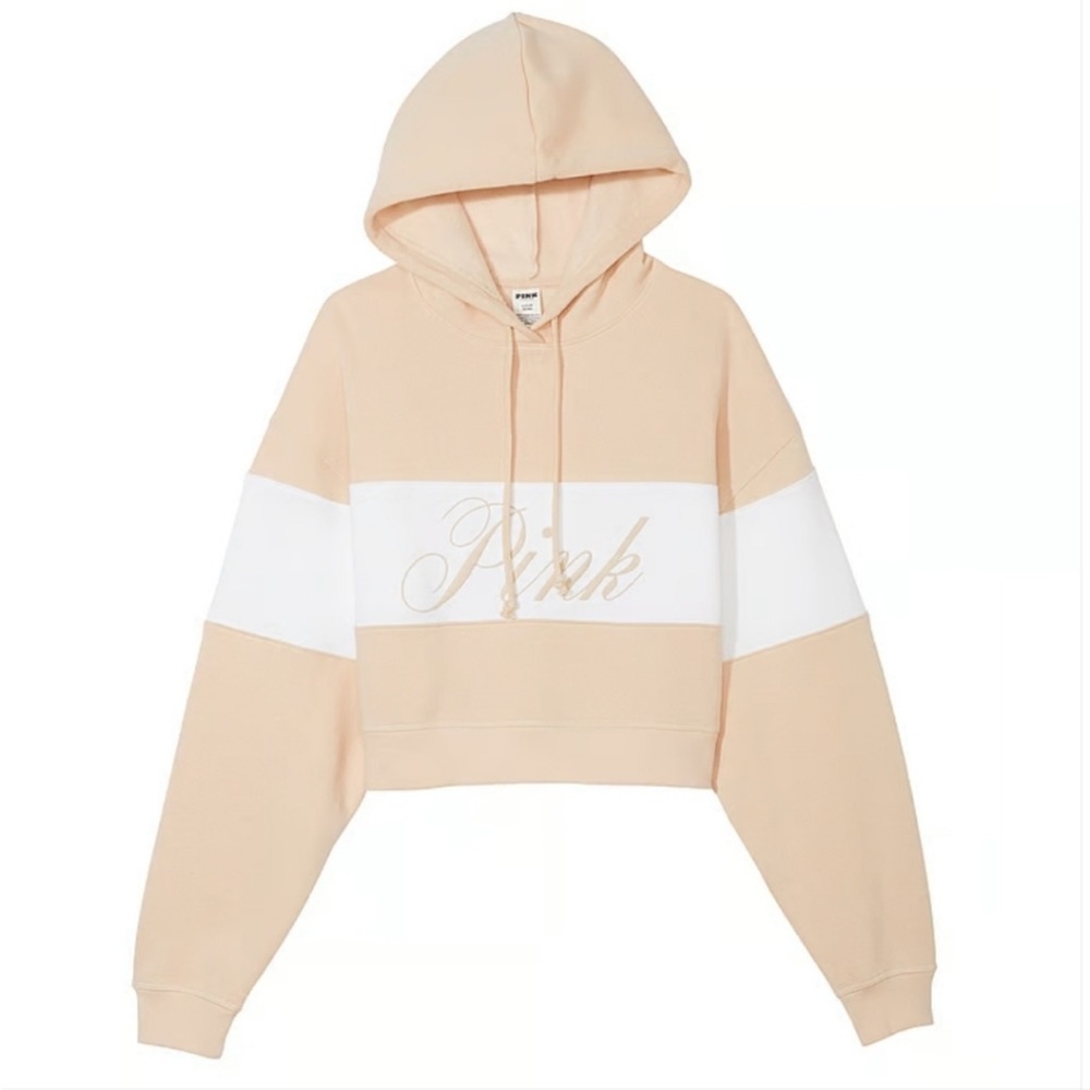 Victoria's Secret Tan & White Cropped Hoodie NWT!